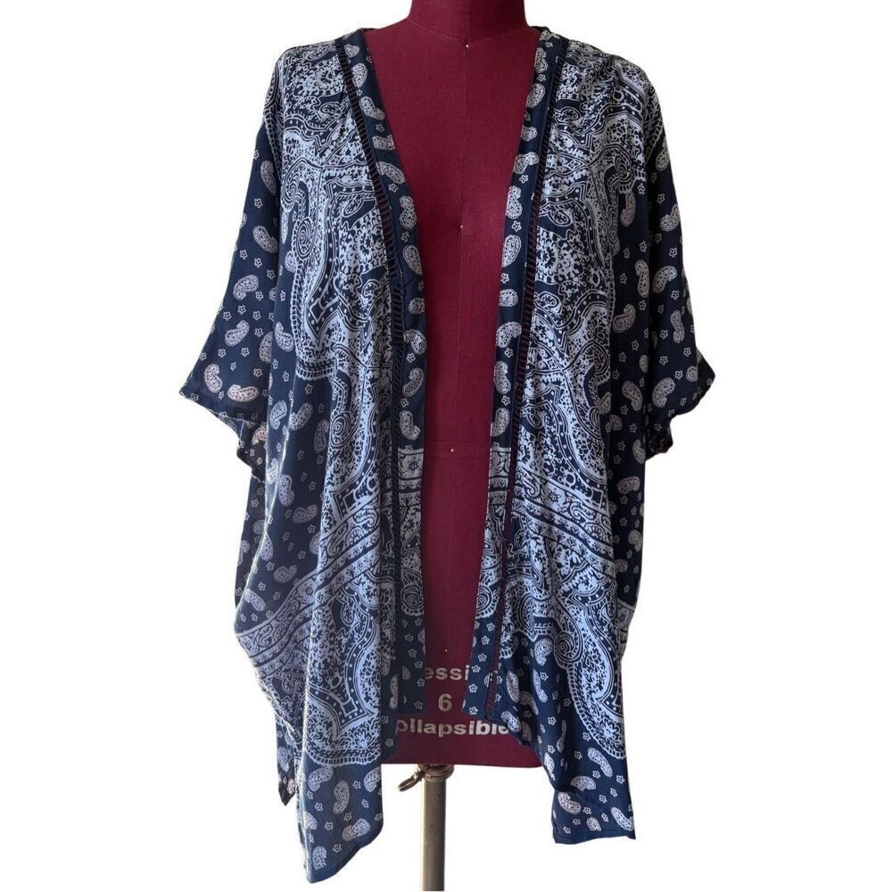 NEW Angie Shawl Kimono Cover-up‎ Paisley Navy size M Boho